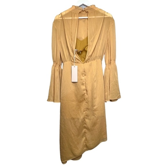 KEEPSAKE The Label | NWT Yellow Sheer Slip Elevate Long Sleeve Midi Dress Sz S - Picture 5 of 10